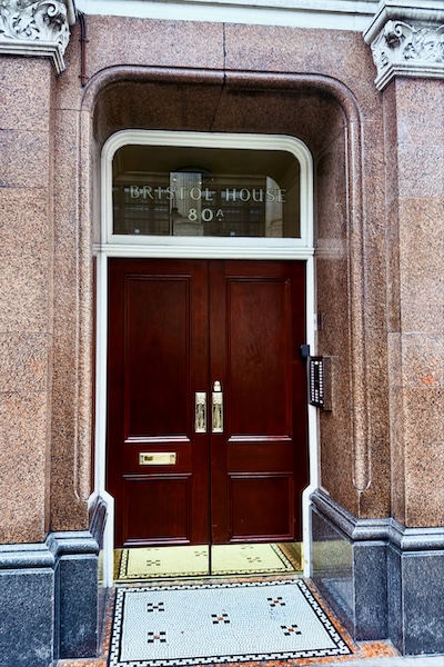 Bristol House entrance at 80a Southampton Row, London